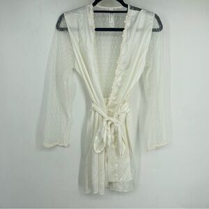 Flora Nikrooz XS White Lace Mini Satin Sheer Robe Bride Bridal Wedding Elegant